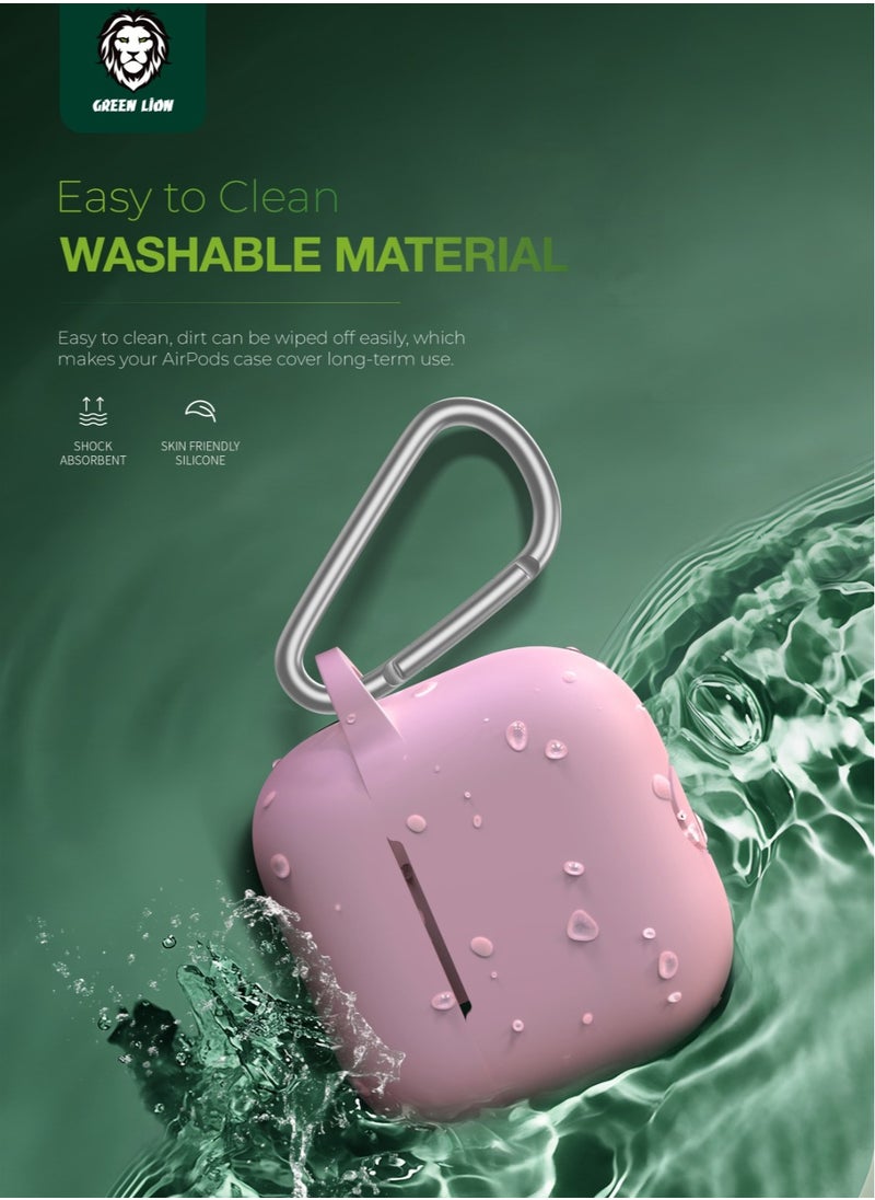 GREEN LION Berlin series Silicone Case for AirPods 4 / Shock Absorbent / 360° Full Protection / Washable Material / Portable Metal Carabiner / Skin Friendly Silicone - Pink  - Image 2