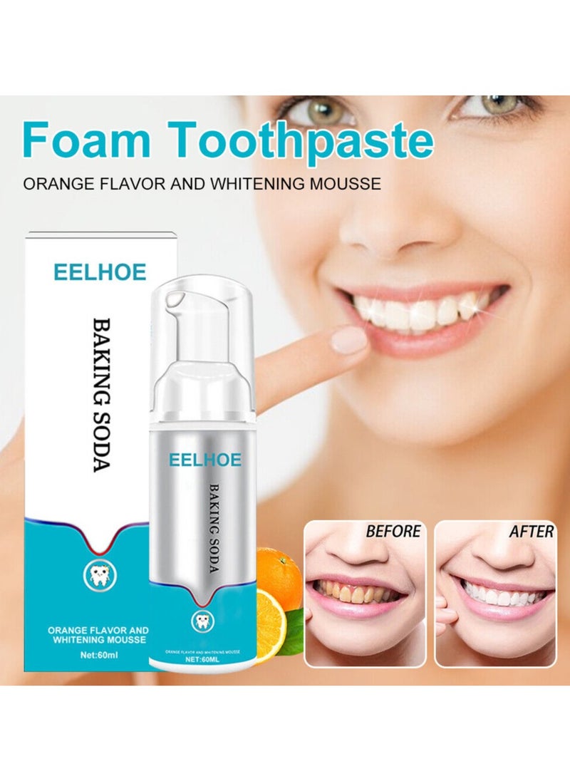 EELHOE - 60ML Baking Soda Teeth Cleaning Mousse Deep Cleaning Foam Toothpaste Stains Removal Fresh Breath Tooth Whitening MousseTool - Image 1
