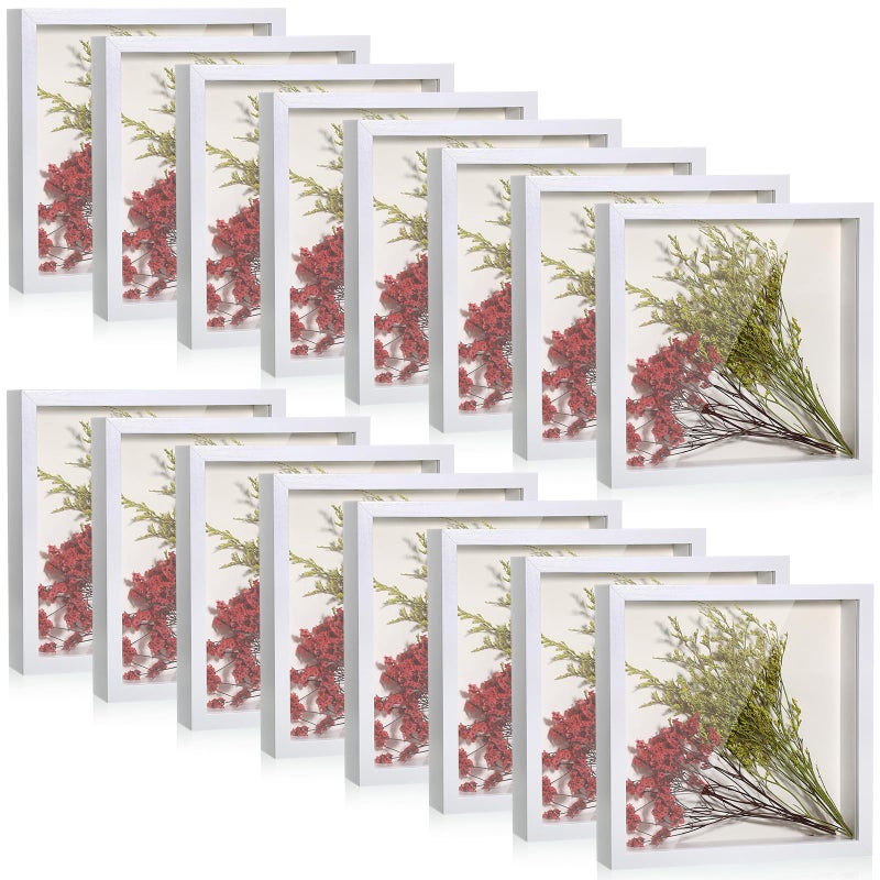 Ripeng 16 Pack Shadow Box Frame Display Case Picture Frame for Wedding Bouquet Back to School Crafts Memorial Photos Ticket Teacher Medal DIY Wall or Tabletop Gift Decor8 x 8 InchWhite