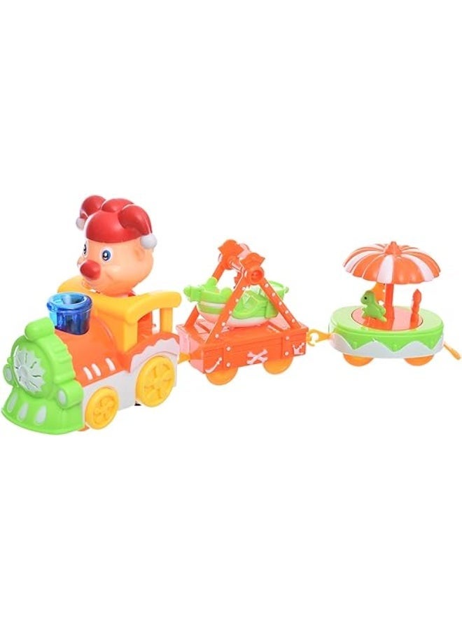 Generic Plastic Electric Circus Train Kit Toy Contains Clown Character With Amusement Park Toys And Music Operating System Add More Entertaining For Kids Set Of 6 Pieces - Multi Color - Image 1