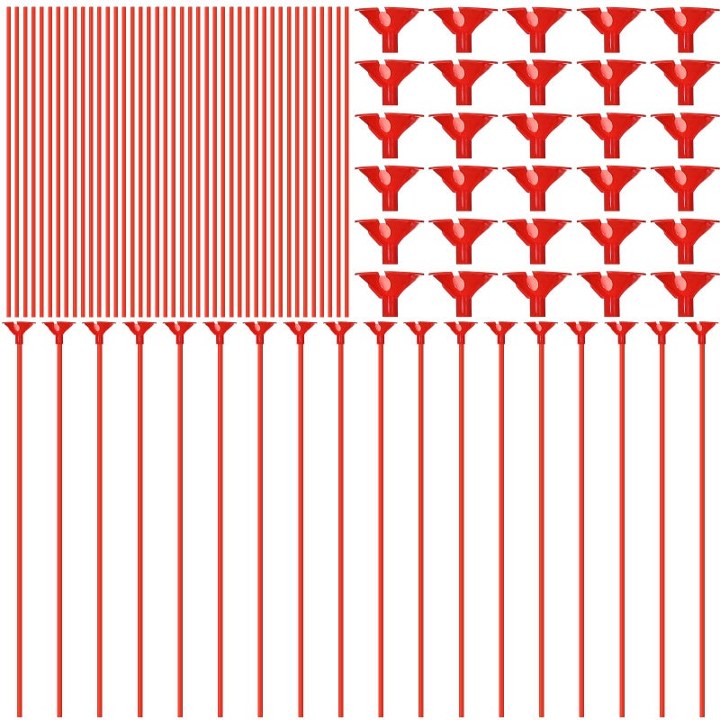 ywmigl 50 Pieces Plastic Balloon Sticks 13 inch Reusable Balloon Holder and Cup for Birthday Graduation Prom Wedding Anniversary Party Decoration Supplies Red - Image 3
