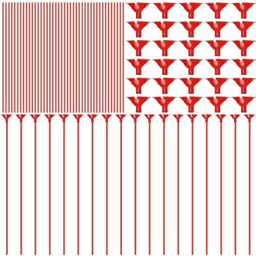 ywmigl 50 Pieces Plastic Balloon Sticks 13 inch Reusable Balloon Holder and Cup for Birthday Graduation Prom Wedding Anniversary Party Decoration Supplies Red - Image 1