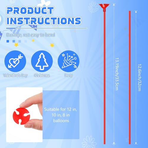 ywmigl 50 Pieces Plastic Balloon Sticks 13 inch Reusable Balloon Holder and Cup for Birthday Graduation Prom Wedding Anniversary Party Decoration Supplies Red - Image 5