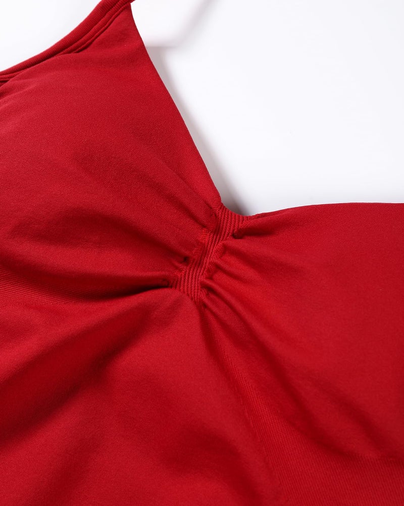 AUROLA Influence Longline Strappy Workout Halter Tops for Women,Removable Cups Padded Bras Impact Gym Yoga Sleeveless Tank Top,Chili Red,L - Image 5
