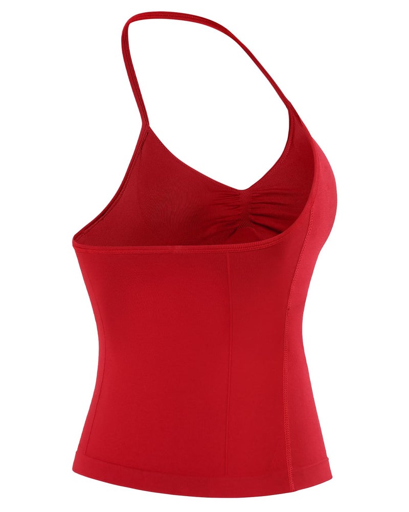 AUROLA Influence Longline Strappy Workout Halter Tops for Women,Removable Cups Padded Bras Impact Gym Yoga Sleeveless Tank Top,Chili Red,L - Image 2