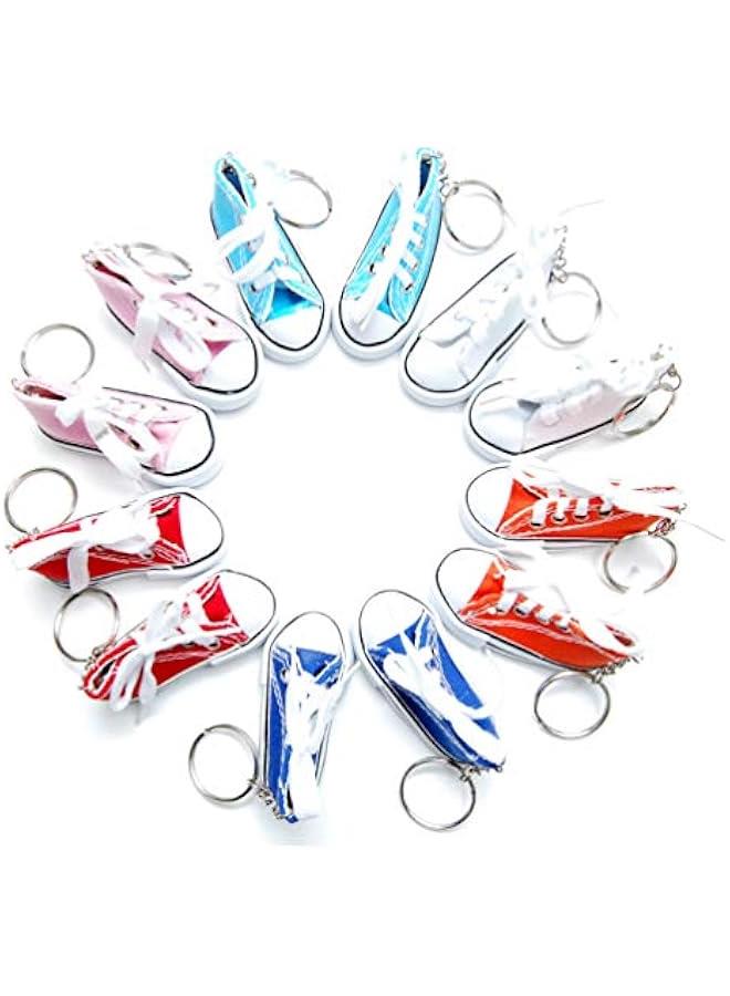 Generic - 12 Pack Canvas Mini Sneaker Shoe Keychain Keyring (Pack 12, Plain)  - Image 1