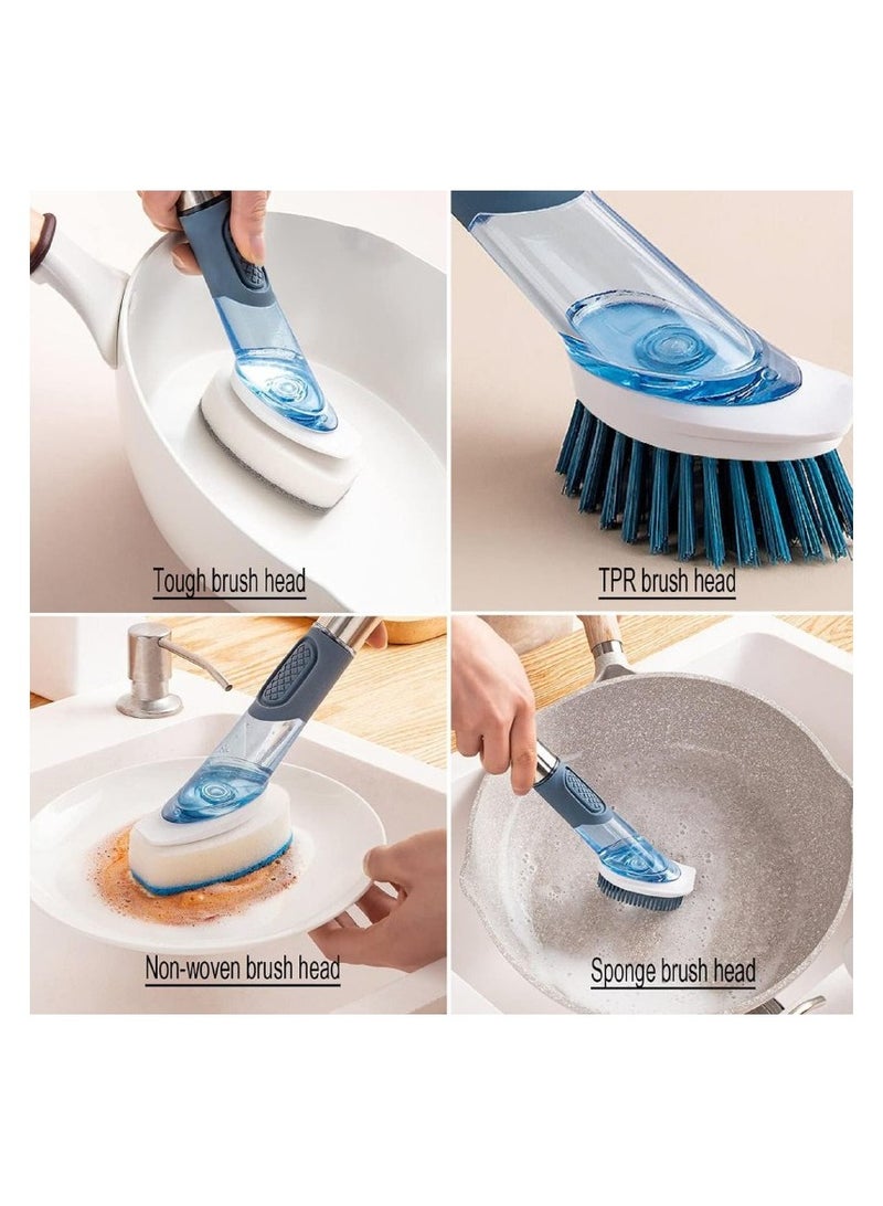 طقم فرش تنظيف المطبخ 2025 – فرشة أطباق بصابون و3 رؤوس بديلة ومقبض استانلس - Image 1