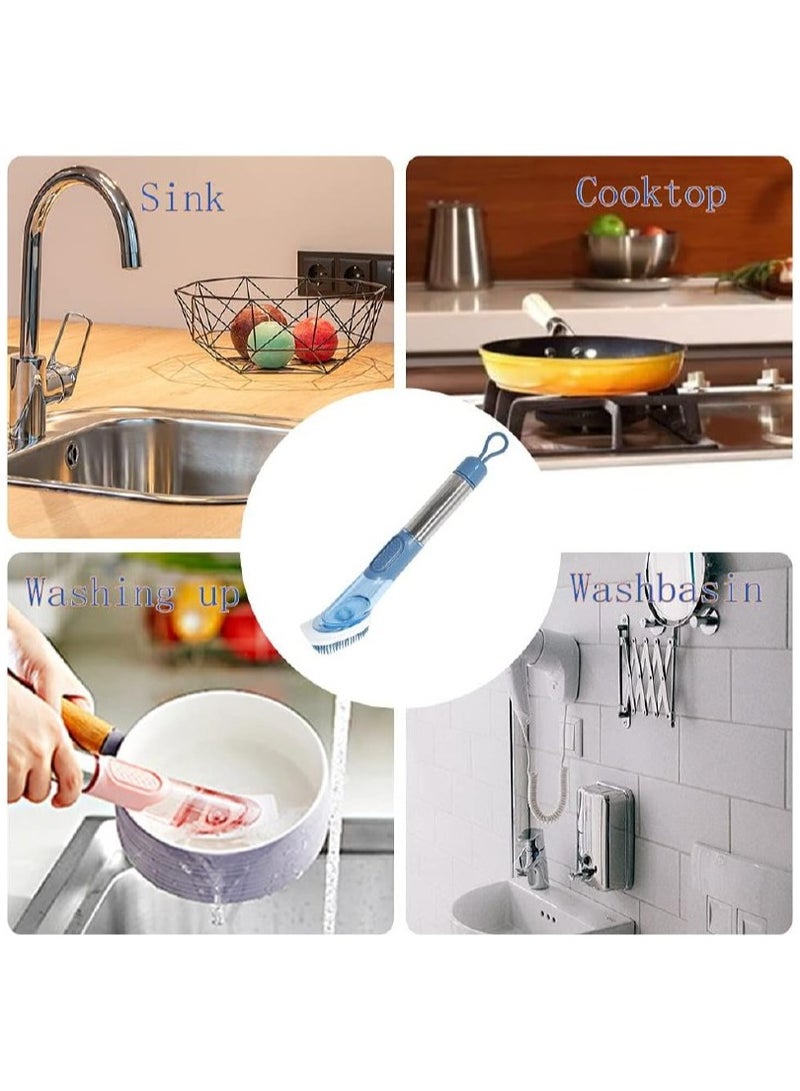 طقم فرش تنظيف المطبخ 2025 – فرشة أطباق بصابون و3 رؤوس بديلة ومقبض استانلس - Image 2