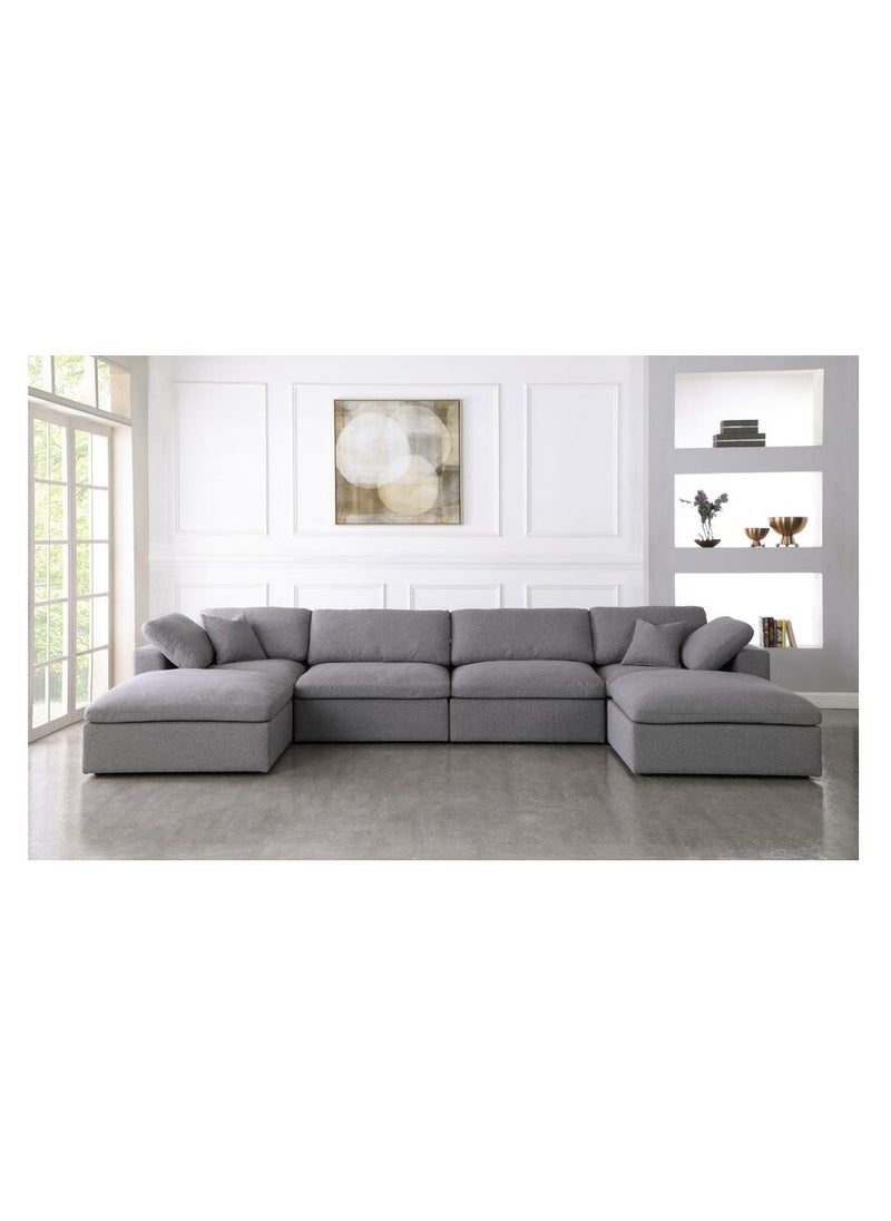 Ripple FURNITURE Modern Cloud Modular Living Room Sofas Set I U Shape Down Filled Overstuffed Reversible Sectional Corner Sofa Grey  6 Seater 360X90X40  - Image 1