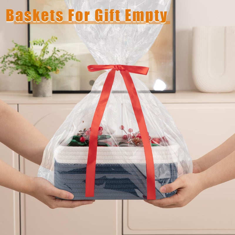 OIAHOMY 4 Pack Storage Baskets for Organizing, Small Bins for Shelves, Cute Decorative Storage Bins, Organizer Baskets for Gifts Empty, 11.8''Lx7.8''Wx4.7''H, Blue/White - Image 5