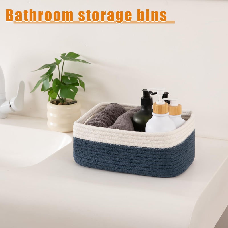OIAHOMY 4 Pack Storage Baskets for Organizing, Small Bins for Shelves, Cute Decorative Storage Bins, Organizer Baskets for Gifts Empty, 11.8''Lx7.8''Wx4.7''H, Blue/White - Image 3