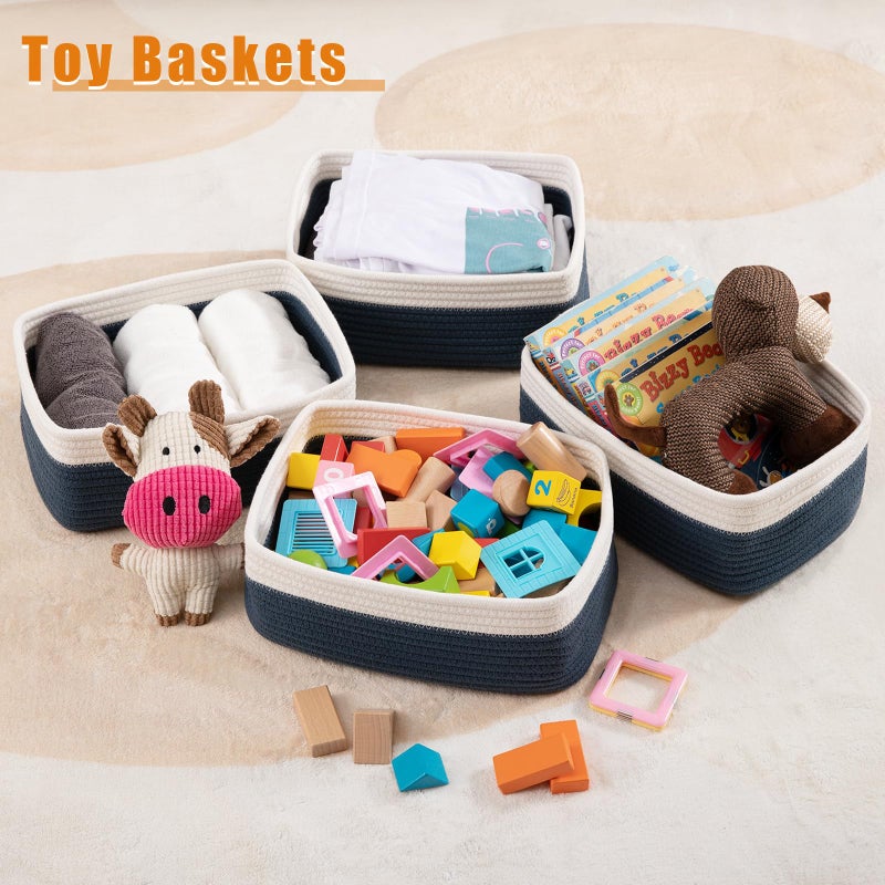 OIAHOMY 4 Pack Storage Baskets for Organizing, Small Bins for Shelves, Cute Decorative Storage Bins, Organizer Baskets for Gifts Empty, 11.8''Lx7.8''Wx4.7''H, Blue/White - Image 4