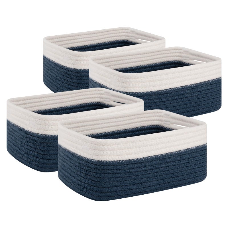 OIAHOMY 4 Pack Storage Baskets for Organizing, Small Bins for Shelves, Cute Decorative Storage Bins, Organizer Baskets for Gifts Empty, 11.8''Lx7.8''Wx4.7''H, Blue/White - Image 1