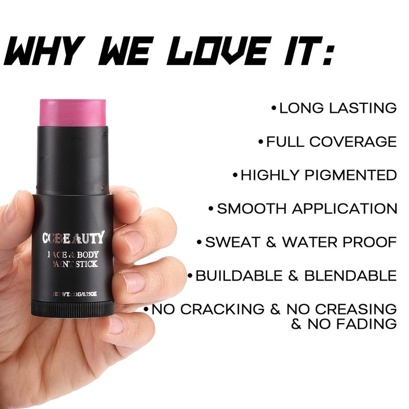 CCbeauty Pink Face Paint Stick,Face Painting Kit,Non Toxic SFX Makeup For Butterfly Halloween Costume Cosplay,Professional FX Body Paint For Adults,Full Coverage Painting Foundation With Makeup Sponge - Image 3