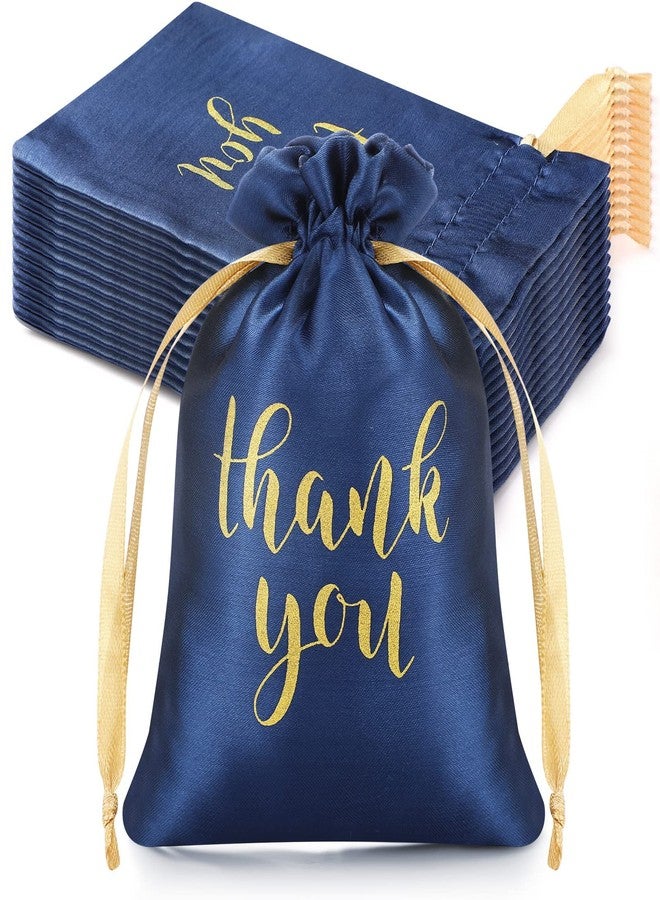 Sieral 50 Pcs Thank You Satin Gift Bags Drawstring Jewelry Pouches Candy Bags for Wedding Party Bridal Shower Baby Shower Favor Birthday Holiday (Navy Blue, 4 x 6 Inch) - Image 1