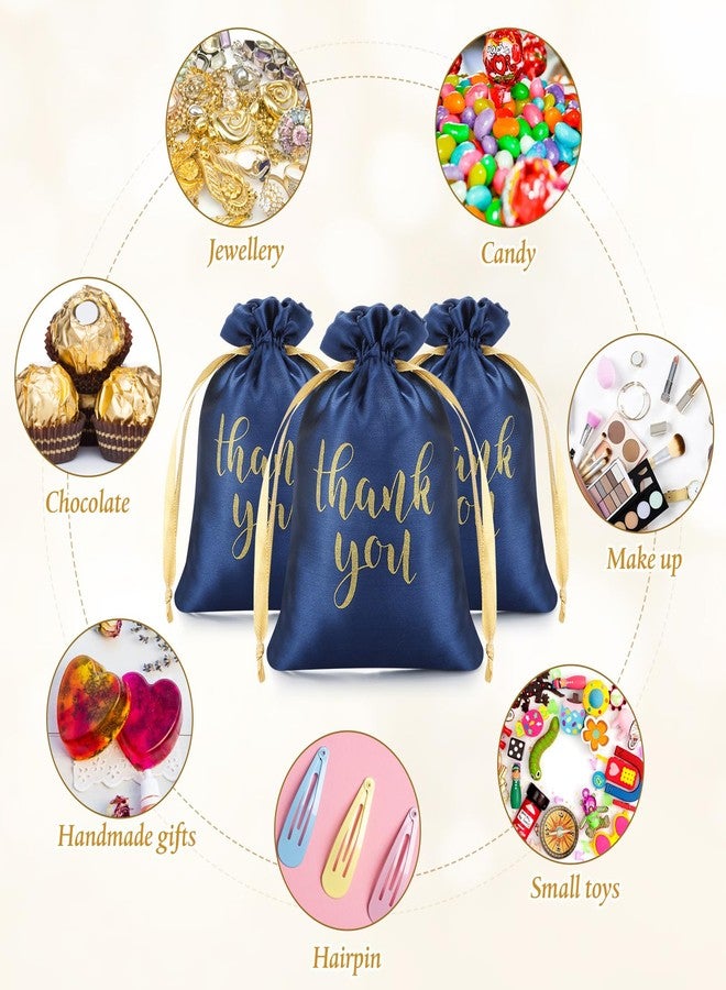 Sieral 50 Pcs Thank You Satin Gift Bags Drawstring Jewelry Pouches Candy Bags for Wedding Party Bridal Shower Baby Shower Favor Birthday Holiday (Navy Blue, 4 x 6 Inch) - Image 5
