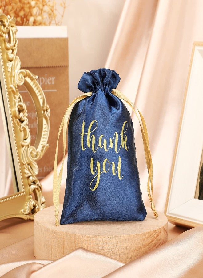 Sieral 50 Pcs Thank You Satin Gift Bags Drawstring Jewelry Pouches Candy Bags for Wedding Party Bridal Shower Baby Shower Favor Birthday Holiday (Navy Blue, 4 x 6 Inch) - Image 3