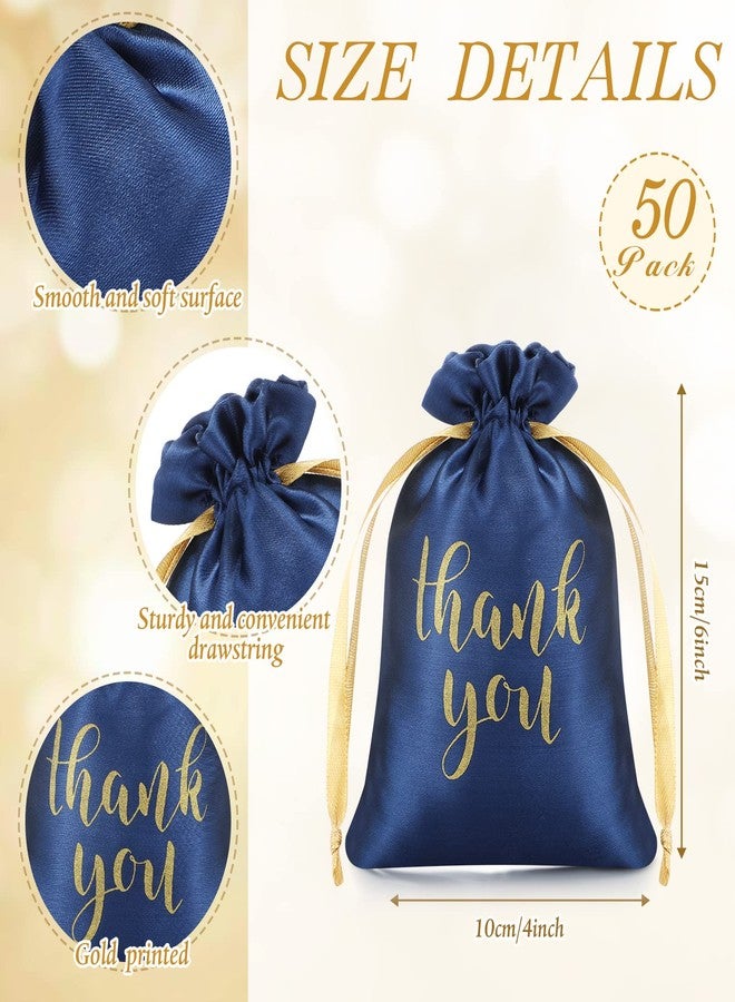Sieral 50 Pcs Thank You Satin Gift Bags Drawstring Jewelry Pouches Candy Bags for Wedding Party Bridal Shower Baby Shower Favor Birthday Holiday (Navy Blue, 4 x 6 Inch) - Image 2
