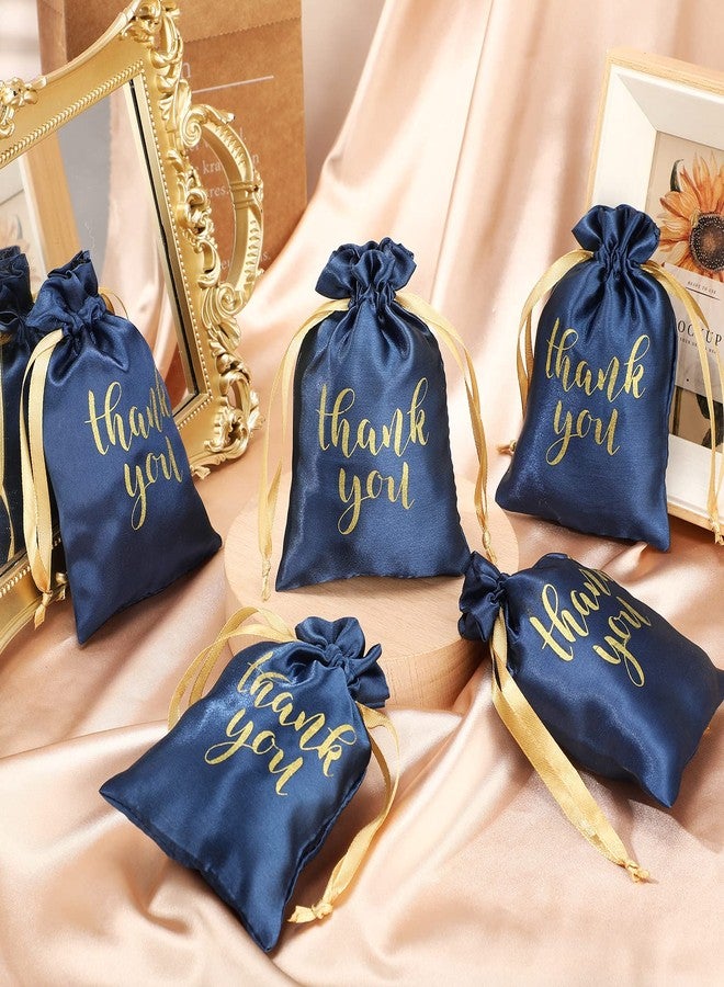 Sieral 50 Pcs Thank You Satin Gift Bags Drawstring Jewelry Pouches Candy Bags for Wedding Party Bridal Shower Baby Shower Favor Birthday Holiday (Navy Blue, 4 x 6 Inch) - Image 4