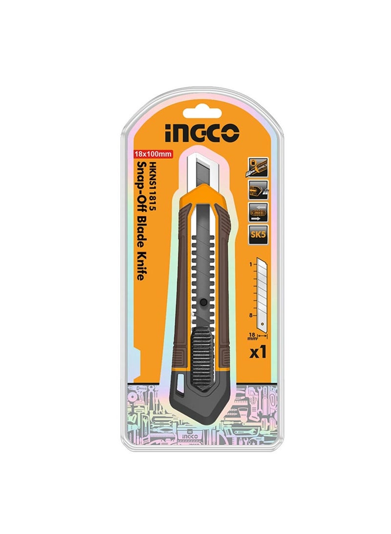 INGCO Snap‑Off Blade Knife HKNS11815 – 18 mm Retractable Utility Cutter with Flat Push Button - Image 3