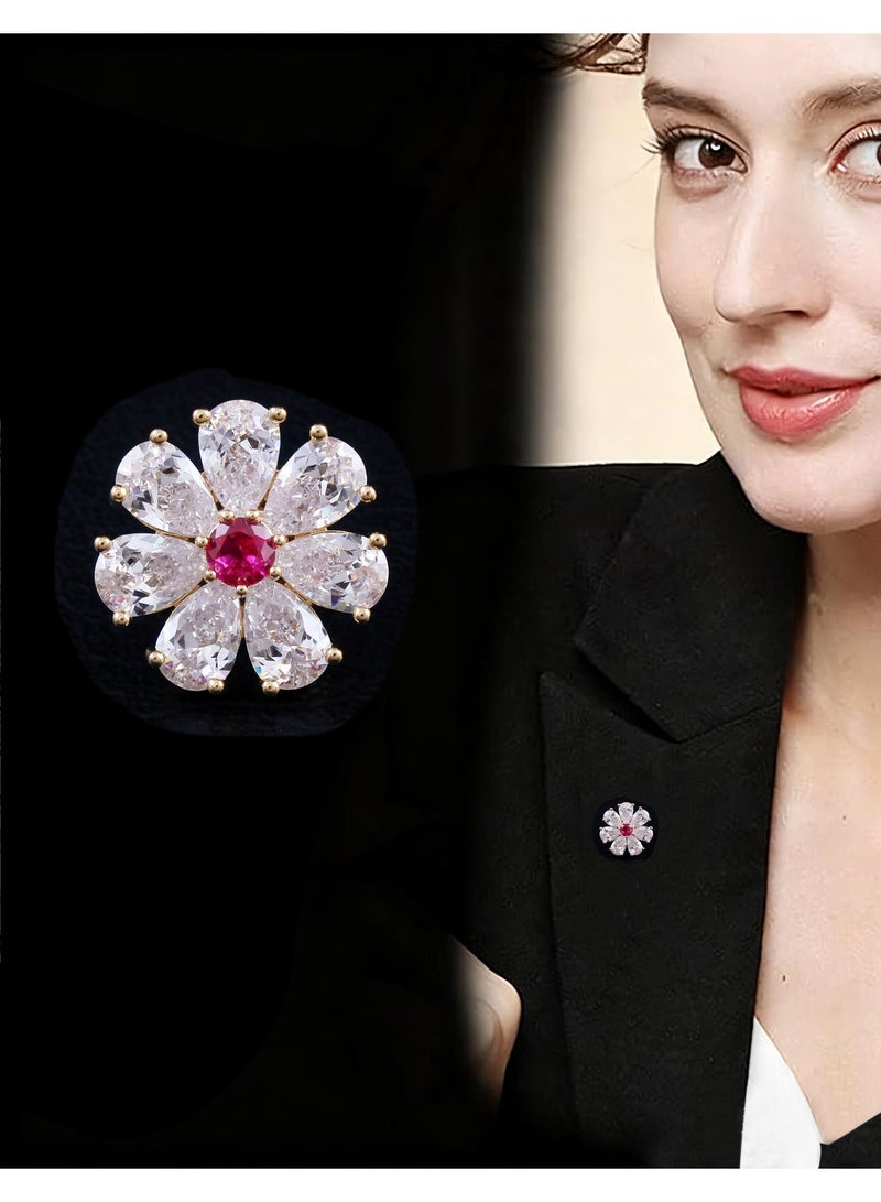 HomeNoor Elegant Gold Crystal Flower Brooch, Exquisite Fashion Lapel Pin for Women Party Wedding Evening Dress Shawl Accessories - Image 1