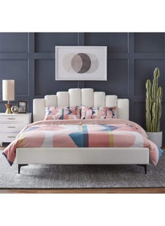 Homzmart White Wood and Velvet Queen Bed 200x150x140 cm - White  - Image 1