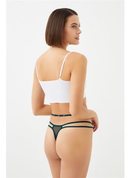 COTTONHILL Petrol Green Lace Stone Detailed Adjustable Elastic Women's Thong Panties  - Image 3