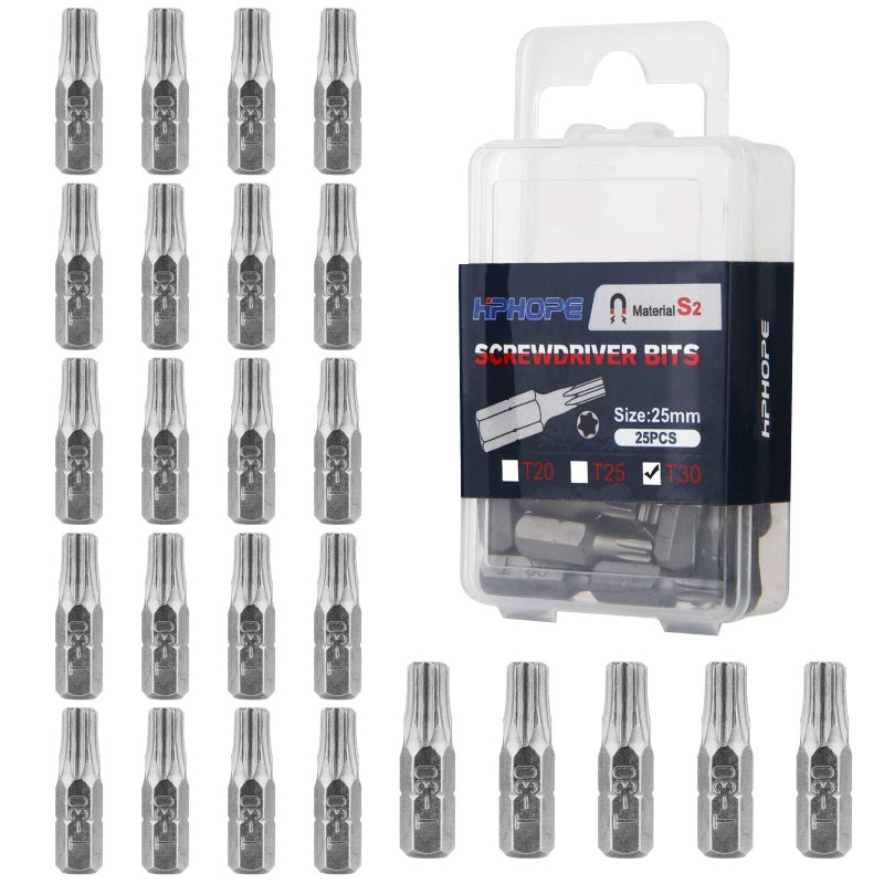 HPHOPE T30 Screwdriver Bit Set Torx Bits T30 14 Hexagon Bit Length 1 25 Pack
