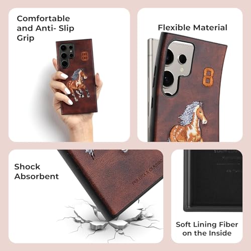 PULOKA - Mobile Cover Compatible for Samsung S25 Ultra - Horse Embroidery - Sleek & Stylish - Protective & Anti Scratch Phone Cover Vegan Leather Back Case - Men & Women - Santa Barbara Polo (Brown) - Image 4