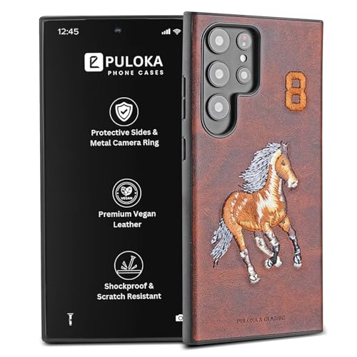 PULOKA - Mobile Cover Compatible for Samsung S25 Ultra - Horse Embroidery - Sleek & Stylish - Protective & Anti Scratch Phone Cover Vegan Leather Back Case - Men & Women - Santa Barbara Polo (Brown) - Image 1