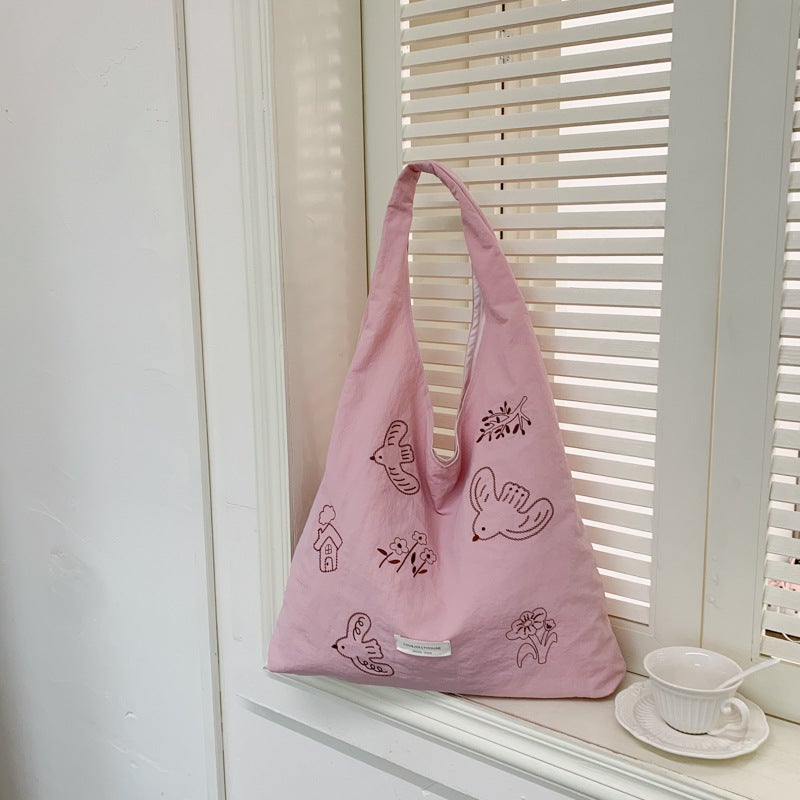 Cartoon Embroidered Nylon Shoulder Bag - Image 1