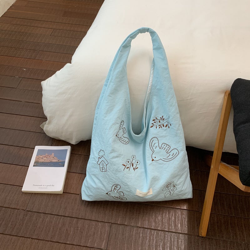 Cartoon Embroidered Nylon Shoulder Bag - Image 4
