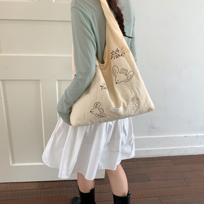 Cartoon Embroidered Nylon Shoulder Bag - Image 3