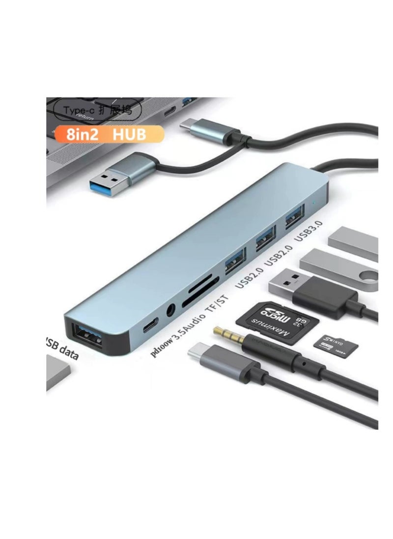 8-in-1 USB 3.0 Hub Ultra-Slim Aluminum Multi-Port Adapter with Data Transfer - Compatible with MacBook/Mac Pro/Mac Mini/iMac/Surface Pro/XPS/PS5/PC for USB Flash Drives & External HDD (Space Gray)  - Image 2