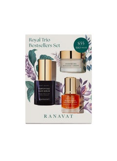 RANAVAT BOTANICS RANAVAT Royal Trio Travel Size Gift Set  Brightening Saffron Face Serum Renewing Bakuchi Face Cream  Fortifying Hair Serum 3 Count 