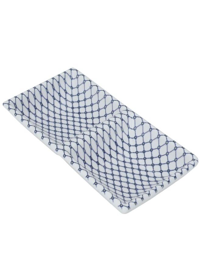 Alsaif Divided Porcelain Serving Plate 17 X 8.5 X 3 Cm Two Squares Blue White Pattern  - Image 2