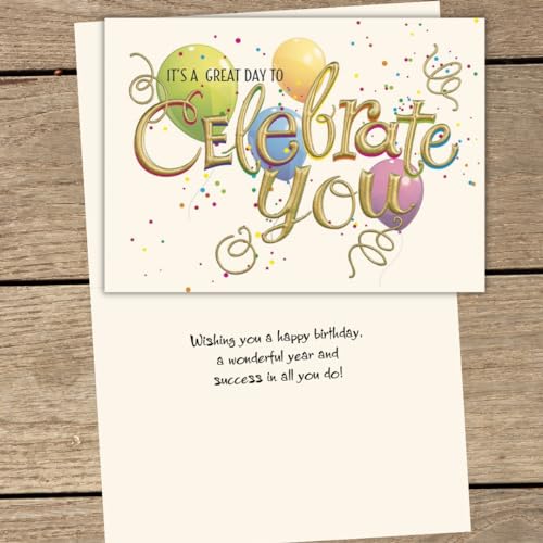 Posty Cards 25 Employee Birthday Cards - "Celebrate You" design with Gold Foil Embossing - 26 Gold Foil Lined Envelopes - FSC Mix - Image 2