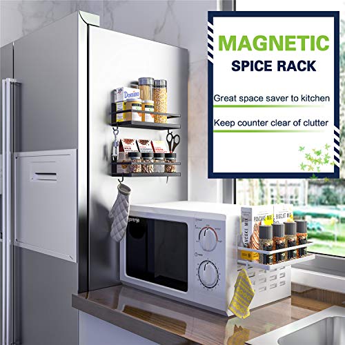 Thipoten Magnetic Spice Rack, Strong Magnetic Shelf with 2 Removable Hooks, Perfect Space Saver for Small Kitchen/Apartment, Awesome Metal Cabinet for Holding Spices, Jars, Salt (White, 2Pack) - Image 5