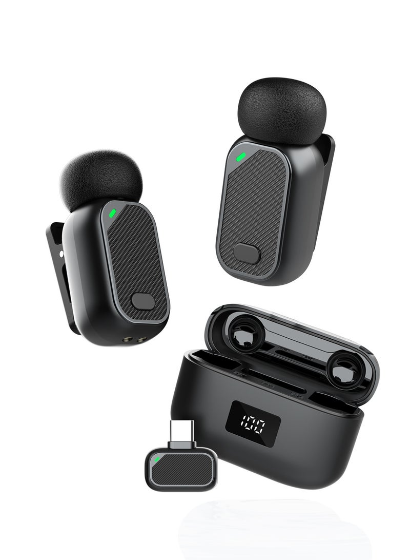 LUCKIER Mini wireless lapel microphone, weighing just 5g, with windshield, compatible with Android/tablets/PCs, featuring a USB-C plug, noise reduction, 30-hour battery life with charging case, lapel microphone for wireless video recording and podcasting.