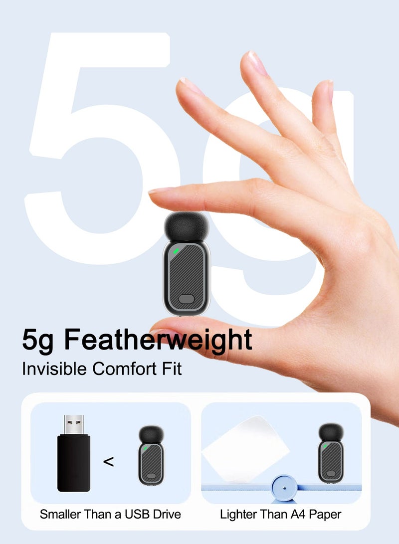 LUCKIER Mini wireless lapel microphone, weighing just 5g, with windshield, compatible with Android/tablets/PCs, featuring a USB-C plug, noise reduction, 30-hour battery life with charging case, lapel microphone for wireless video recording and podcasting. - Image 3