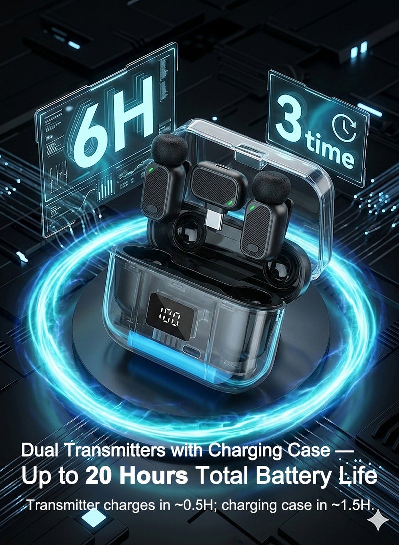 LUCKIER Mini wireless lapel microphone, weighing just 5g, with windshield, compatible with Android/tablets/PCs, featuring a USB-C plug, noise reduction, 30-hour battery life with charging case, lapel microphone for wireless video recording and podcasting. - Image 5