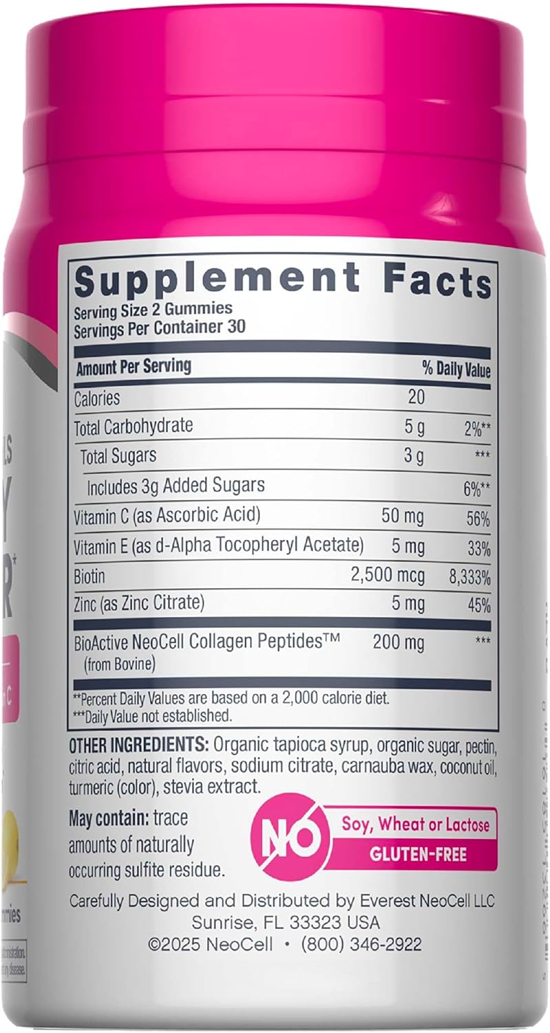 نيوسيل NeoCell Hair, Skin and Nails Beauty Builder Gummies with Collagen, Biotin, and Vitamin C - Lemon Flavor, 60 Count - Image 2
