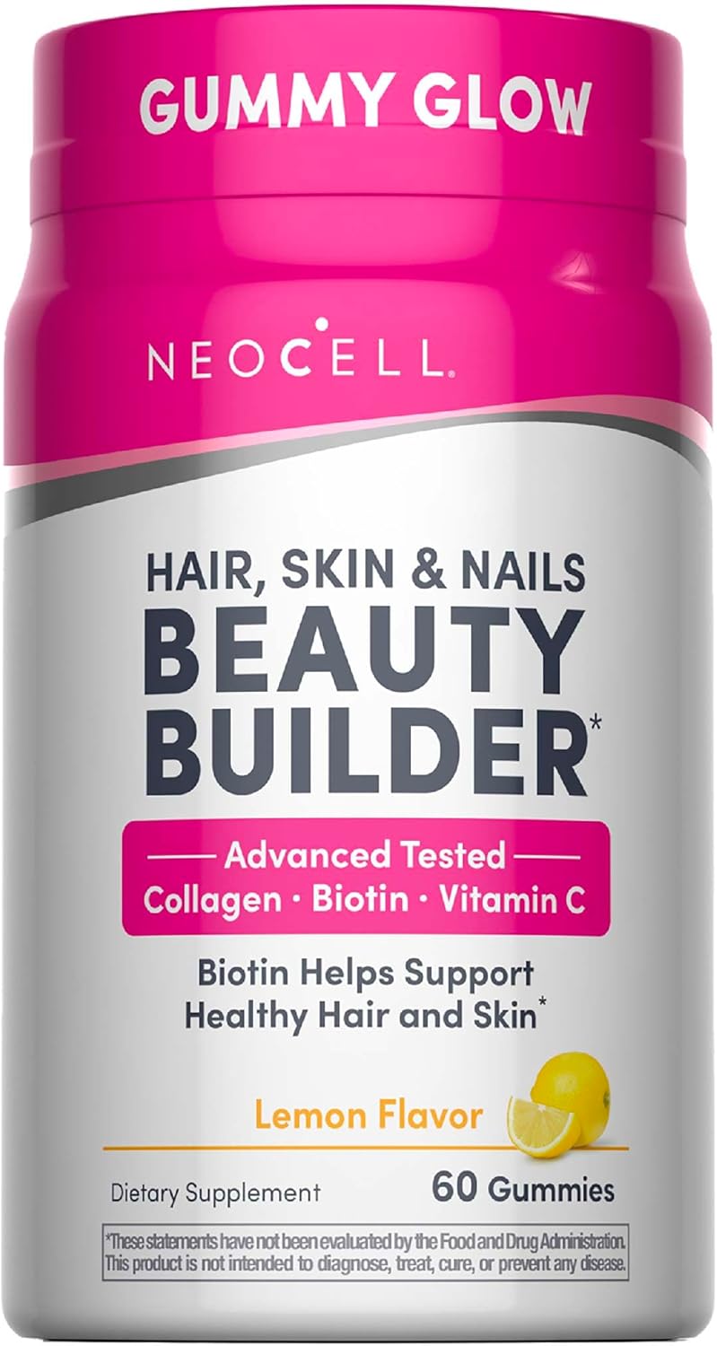 نيوسيل NeoCell Hair, Skin and Nails Beauty Builder Gummies with Collagen, Biotin, and Vitamin C - Lemon Flavor, 60 Count - Image 1