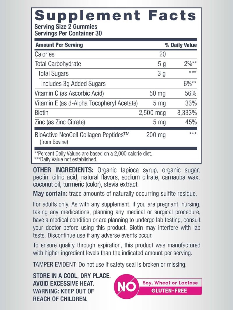 نيوسيل NeoCell Hair, Skin and Nails Beauty Builder Gummies with Collagen, Biotin, and Vitamin C - Lemon Flavor, 60 Count - Image 4