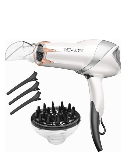 REVLON Infrared Hair Dryer with Diffuser | 1875W Blow Dryer with Infrared Heat Technology to Prevent Over-Drying, Maintain Natural Moisture, and Enhance Shine and Softness (White)