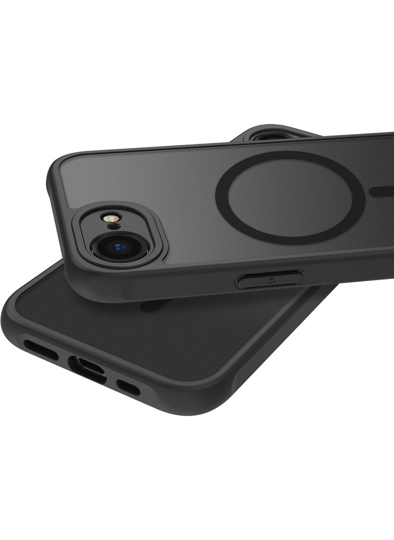 for iPhone 16E case with Magnetic, [Compatible with Magsafe] Comfortable Grip Feel Slim Translucent Shockproof Protective Case (Black)