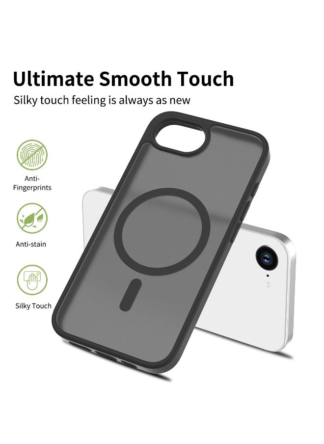 for iPhone 16E case with Magnetic, [Compatible with Magsafe] Comfortable Grip Feel Slim Translucent Shockproof Protective Case (Black)