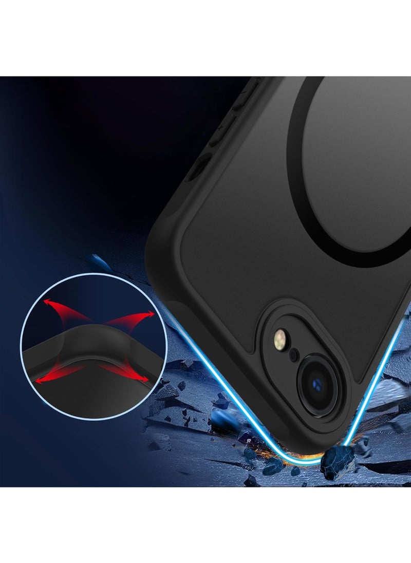 for iPhone 16E case with Magnetic, [Compatible with Magsafe] Comfortable Grip Feel Slim Translucent Shockproof Protective Case (Black)