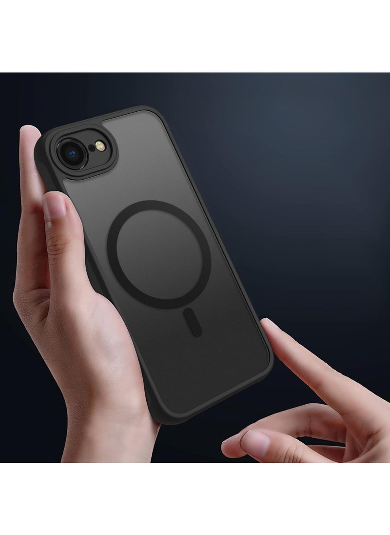for iPhone 16E case with Magnetic, [Compatible with Magsafe] Comfortable Grip Feel Slim Translucent Shockproof Protective Case (Black)