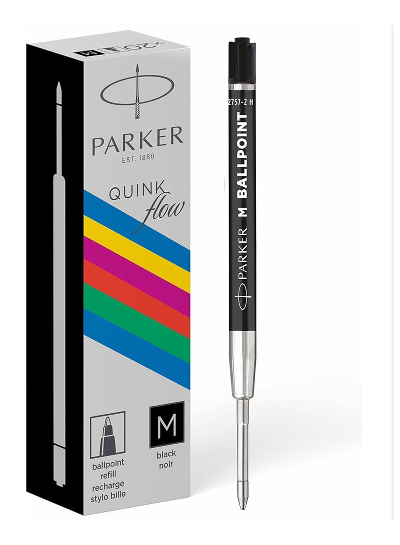 Parker Ballpoint Pen Refills | Medium Point | Black QUINKflow Ink | 20 Count - Image 1